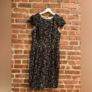 Talbots Midi Dress with Black Lace Overlay